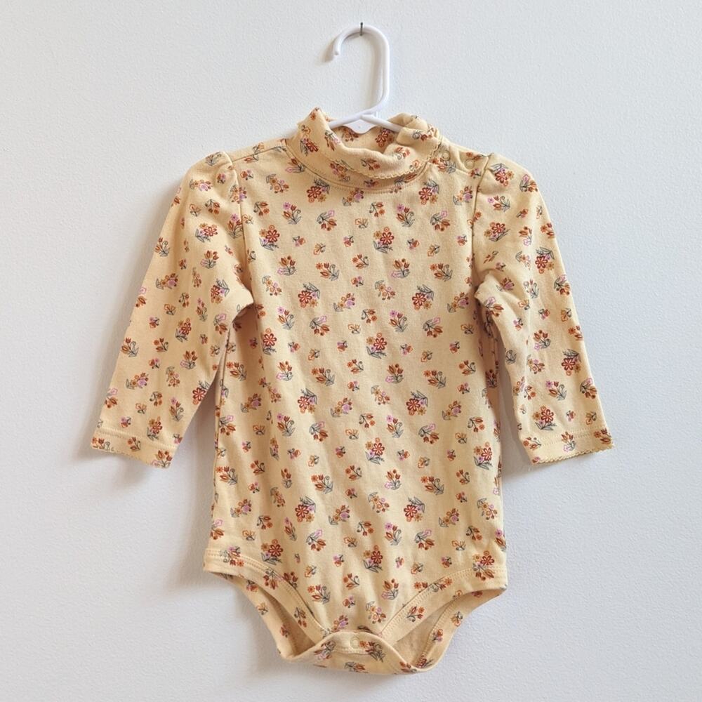 Vtg Y2K Faded Glory Turtleneck Girls Sz 24m Yellow Floral Onesie